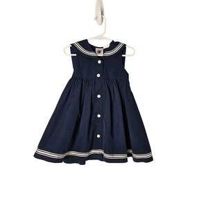 Good Lad 24M Girls Button Nautical Sailor Blue Dress Vintage‎